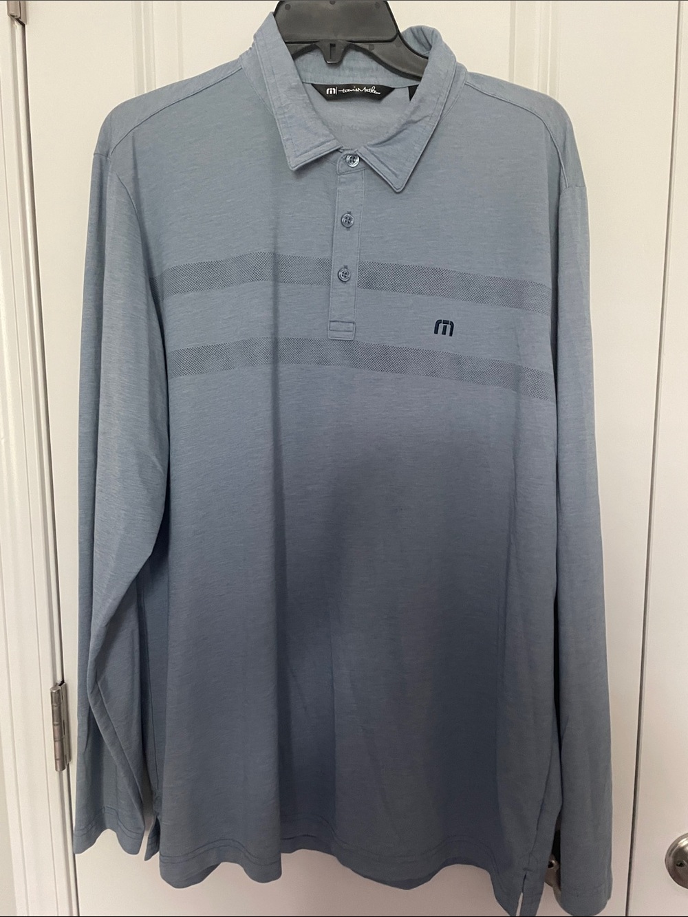 Travis Mathew Men's Long-Sleeve Polo in Light Blue Fade